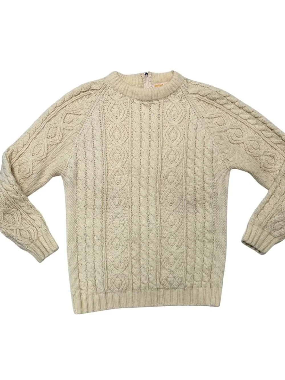Vintage 90s White Cream Cable Knit Chunky Fisherman's Sweater Size Small/Medium